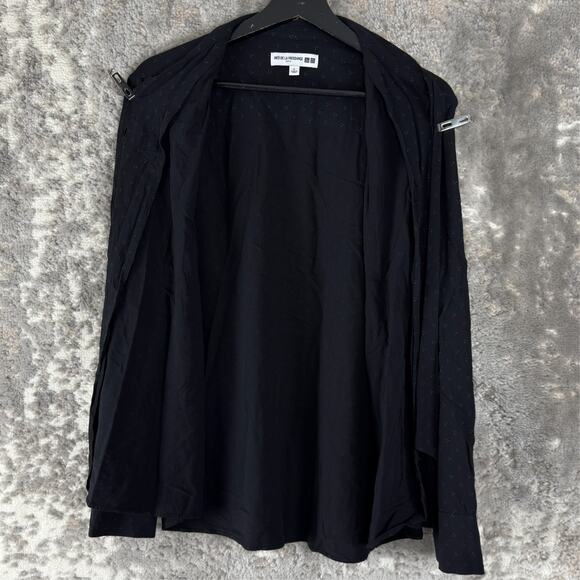 Uniqlo Size L Tie Front Casual Minimalist Button Top Black Long Sleeve - Picture 3 of 9